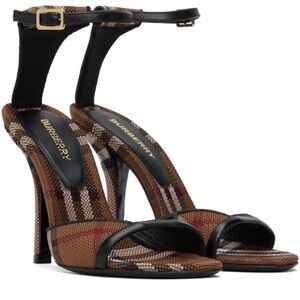 Burberry Black and Brown Plaid Ankle-Strap High Heels